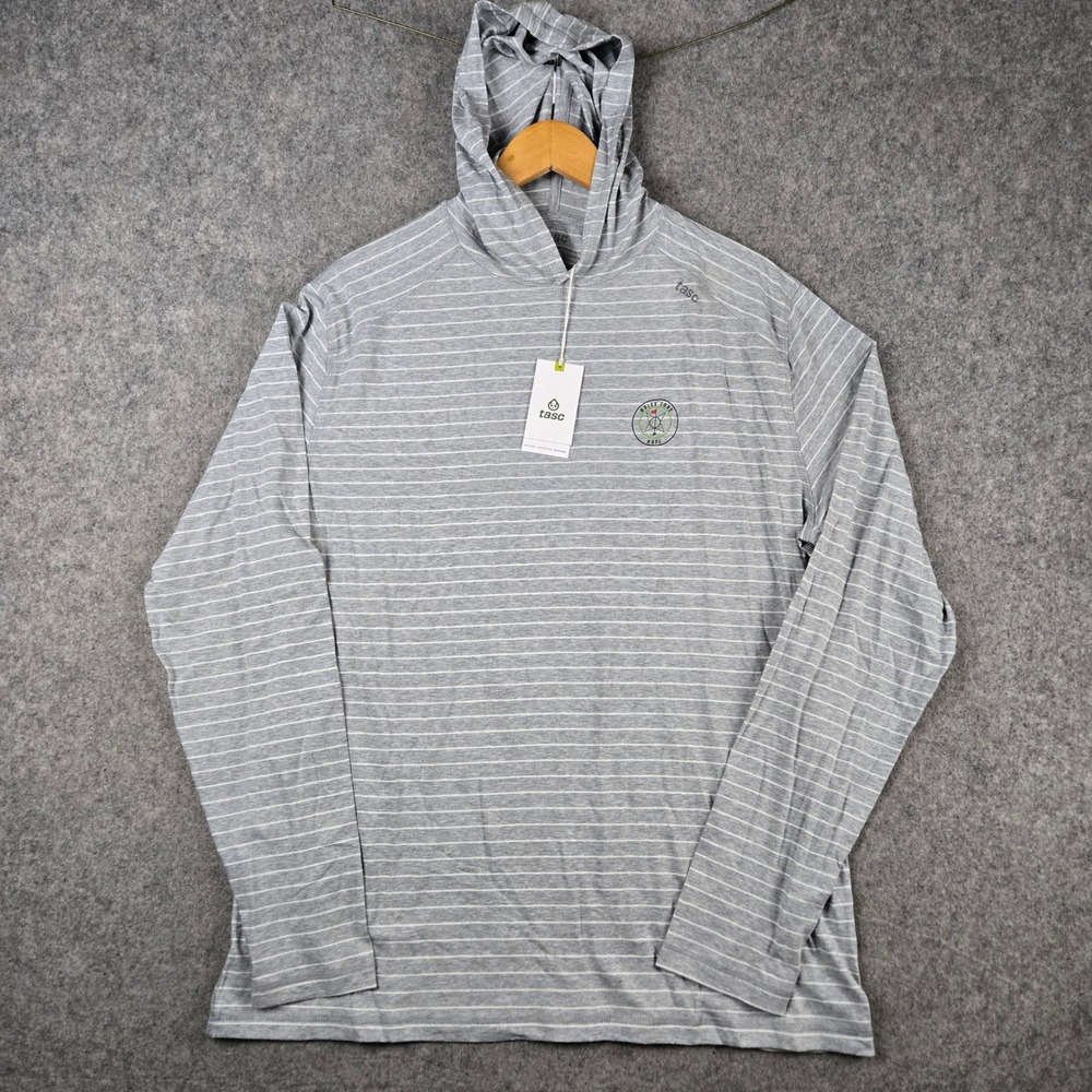 Tasc Carrollton Hoodie Mens L Gray Striped Holes Fore Hope Bamboo Performance